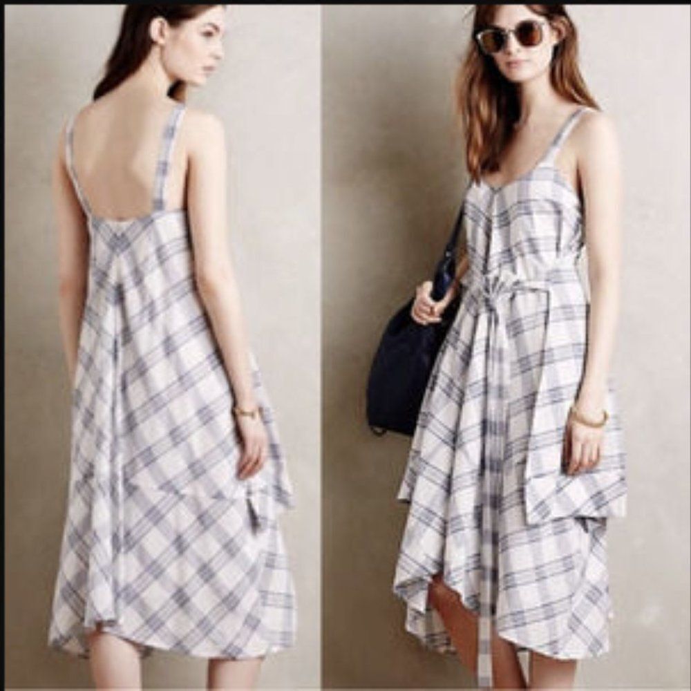 Anthropologie Blue and White Plaid Midi Dress